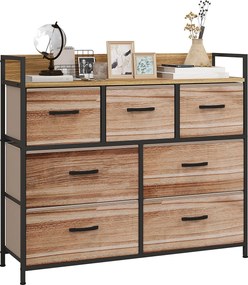 Cómoda com 7 gavetas, móvel de arrumação com gavetas em tecido dobrável - estrutura em aço preto - 98 x 29 x 85 cm