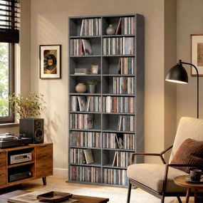 Estante Multimédia, 78,5 x 24 x 175 cm, 18 Compartimentos, Cinzento-claro
