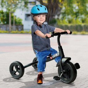HOMCOM Triciclo para Crianças Acima de 18 Meses com Buzina e Rodas de Segurança 74x49x55cm Preto