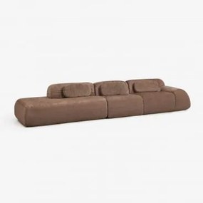 Sofá Modular De Canto Em Chenille De 3 Peças Com Chaise Longue À Esquerda Embalado A Vácuo Mérida Chenille Castanho Caramelo - Sklum