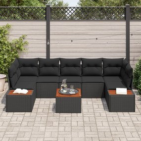 Conjunto de Sofá de Jardim 8 Peças com Cushions Preto Rattan Acácia