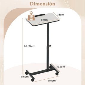Mesa Auxiliar em Forma de C de Altura Ajustável com Tampo Inclinável Para Computador Giratória 360° para Espaços Pequenos Cinza