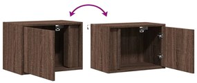Mesas cabeceira de parede c/ luzes LED 2 pcs carvalho castanho