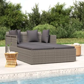 vidaXL Espreguiçadeira com almofadões cinzentos 182x118x63 cm vime PE