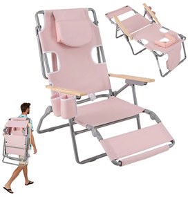 Cadeira de praia dobrável 3 em 1 com orifício para o rosto e apoio para os pés para camping à beira da piscina - Azul marinho