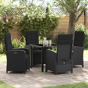 vidaXL Conjunto de Jantar para Jardim com 5 Peças e Almofadas Preto Rattan Sintético