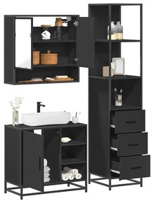 vidaXL 3 pcs conjunto móveis casa de banho derivados de madeira preto