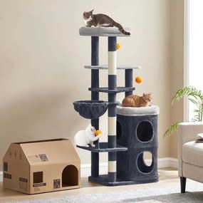 Arranhador com vários andares, com cavernas e plataformas para gatos 53 x 46 x 152 cm Cinzento escuro