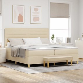 Cama Box Spring vidaXL com Colchão & Banco Creme 200x200 cm Tecido