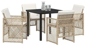 Conjunto de Jantar de 5 Peças para Jardim com Almofadas Bege Poliéster