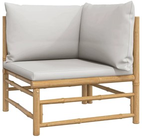 2 pcs conj. lounge de jardim bambu c/ almofadões cinzento-claro