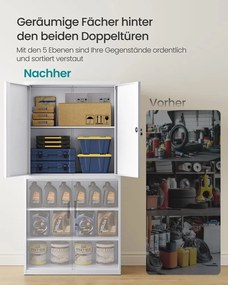 Armário arquivo com 4 portas e 5 prateleiras 40 x 80 x 180 cm branco mate