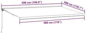 Toldo retrátil 5x3 m tecido e alumínio antracite e branco