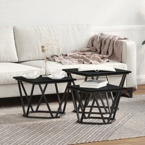 Mesas de Lado vidaXL 3 pcs Preto Carvalho de Madeira Engineered