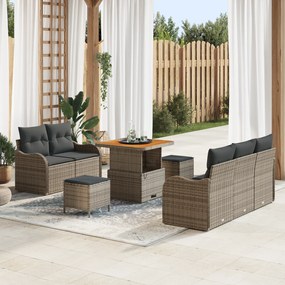 Conjunto de Sofá de Jardim 8 Peças com Almofadas Cinza Rattan Sintétic