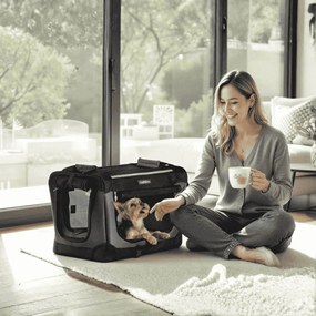 Transportadora dobrável para cães pequenos 50 x 35 x 35 cm Preto