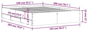 Estrutura de cama c/ gavetas 140x200cm derivados madeira branco