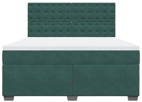 Cama com molas/colchão 180x200 cm veludo verde-escuro