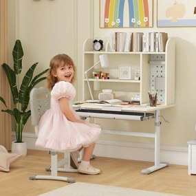 Secretária para crianças, secretária de estudo com altura regulável e tampo inclinável, 80 x 51 x 108,5-130,5 cm, natural
