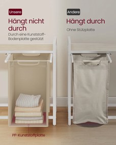 Cesto da roupa com 3 compartimentos e prateleira prática 92,5 x 33 x 72 cm bege cappuccino-bege natural