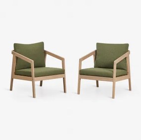 Pack De 2 Cadeirões De Jardim Em Madeira De Acácia Kaela Marrom Acácia Claro & Bouclé Verde Sálvia - Sklum