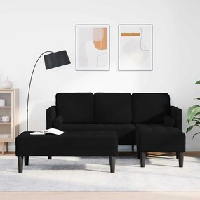 Sofá de Jardim vidaXL com Banco e Almofadas em Veludo Preto em L