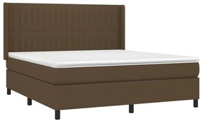 Cama box spring c/ colchão/LED 160x200cm tecido castanho-escuro