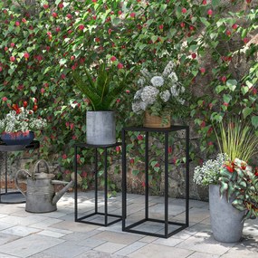 Conjunto de 2 suportes para vasos de flores encaixáveis, com 2 alturas diferentes (58,5 e 65 cm) - aço preto