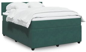vidaXL Cama com molas/colchão 140x200 cm veludo verde-escuro