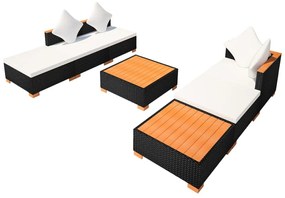 7 pcs conjunto lounge de jardim c/ almofadões vime PE preto