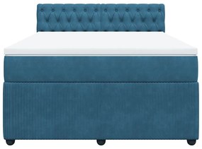 Cama boxspring com colchão 140x190 cm veludo azul