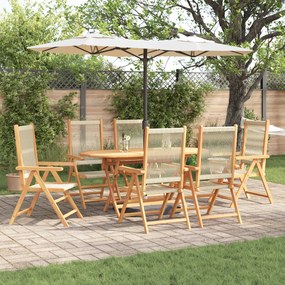 Conjunto de Jantar de Jardim de 7 Peças vidaXL em Bege, feito de Madeira Sólida de Acácia e Rattan Sintético