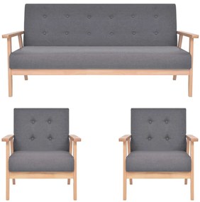 Conjunto de sofás 3 pcs tecido cinzento-escuro