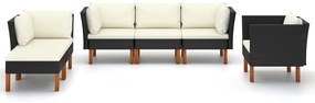6 pcs conj. lounge jardim vime PE e madeira de eucalipto preto