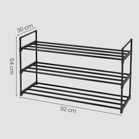 Sapateira com 3 níveis para 12-15 pares de sapatos 30 x 92 x 54 cm, metal e plástico preto