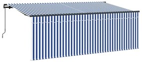 Toldo Retrátil Riscas Manual Azul e branco Antracite 350 x 200 cm
