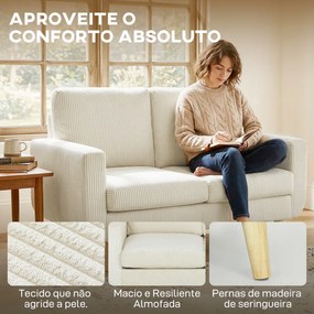 Sofá de 2 Lugares em Veludo 134 cm com Pés de Madeira Encosto Espesso Sofá Moderno para Sala Quarto Creme