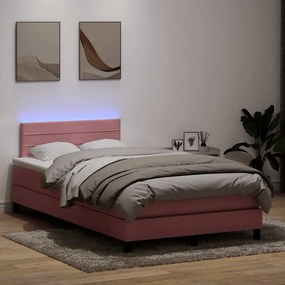 vidaXL Cama box spring c/ colchão e LED 120x210 cm veludo Rosa