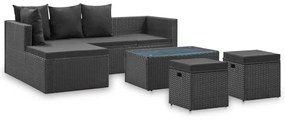 4 pcs conjunto lounge de jardim c/ almofadões vime PE preto