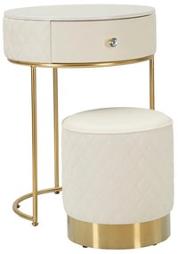 Toucador Alto Sharon com Puff - Madeira e MDF Branco com Detalhes Dour