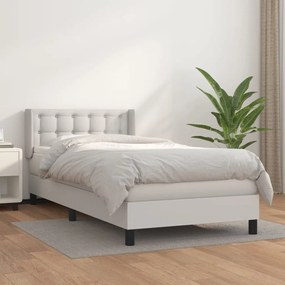 Cama com molas/colchão 100x200 cm couro artificial branco