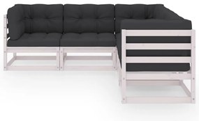 5 pcs conjunto lounge de jardim c/ almofadões pinho maciço