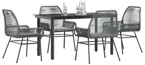 vidaXL Conjunto jantar jardim 5 peças almofadas vidro vime cinzento PE