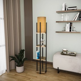 Candeeiro de Pé Shelf Lamp – Preto/Dourado – 25x25x130 cm