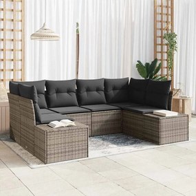 vidaXL Conjunto de Sofá de Jardim com 6 Peças e Almofadas Cinza em Rattan Sintético