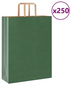 vidaXL Sacos de papel 250 unid com alças verde 32x12x42 cm