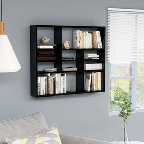 vidaXL Estante de parede 90x16x78 cm contraplacado preto brilhante