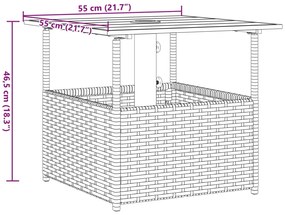 Mesa jardim c/orifício guarda-sol 55x55x46,5cm vime PE castanho