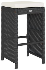 Bancos de bar com almofadões para jardim 6 pcs vime PE preto
