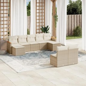 vidaXL 9 pcs conjunto de sofás p/ jardim com almofadões vime PE bege